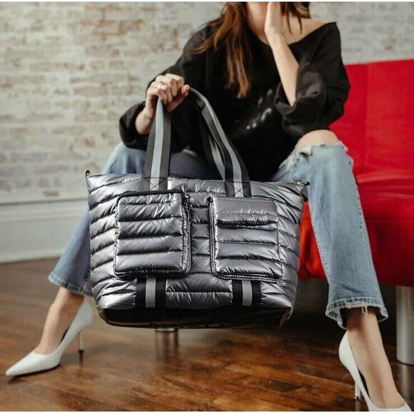 Think Royln Jr Wingman Bag Tote Elevated Pockets Crossbody Strap Pearl Gray - Picture 1 of 11